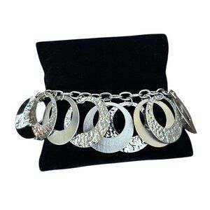 Silver Multi Circle Textured Link Bracelet 7” With 2” Extender Elegant Jewelry